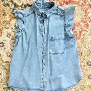 Pilcro Denim Ruffle Sleeveless Shirt